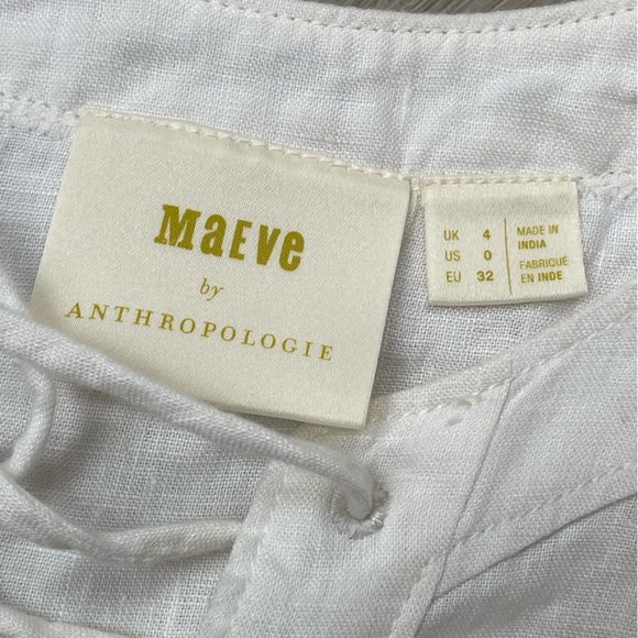 Anthropologie Maeve White Marva Lace up 100% Linen Tunic Top sz 0 | Linen Blouse - Picture 12 of 14